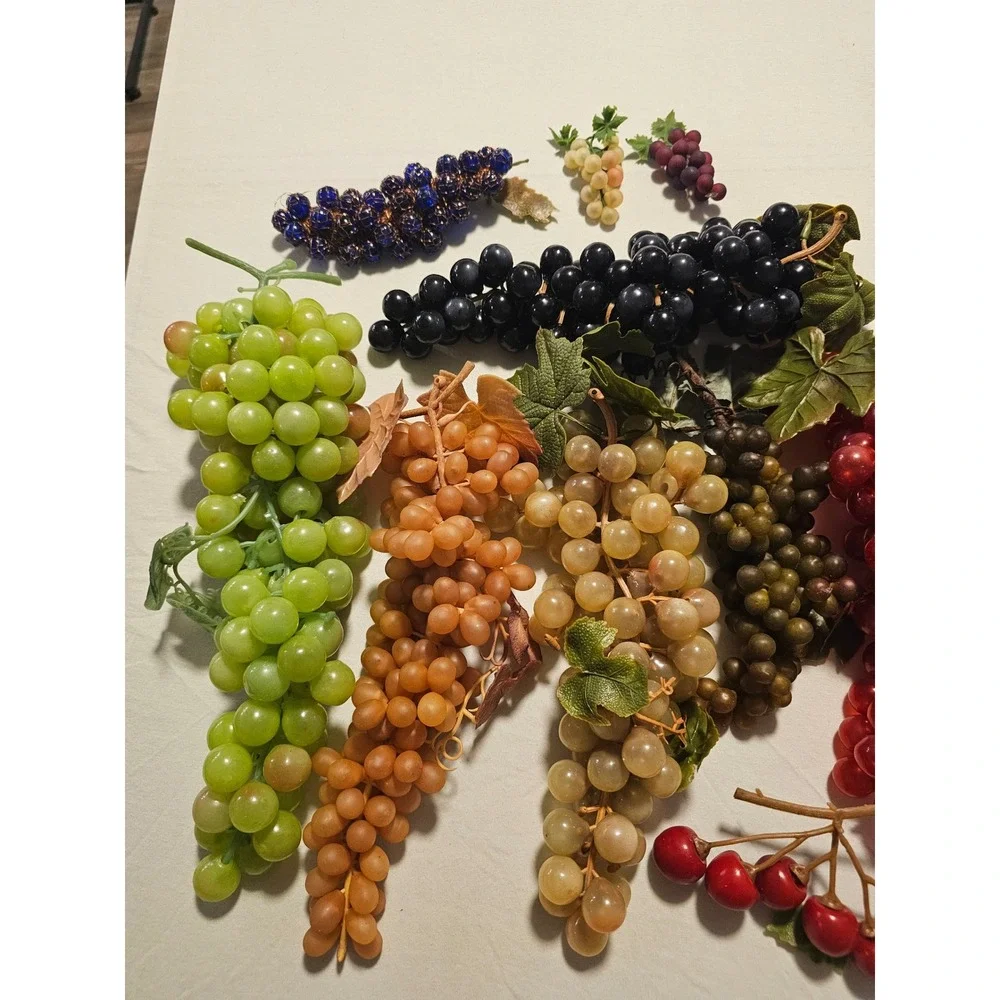 Vintage Style Artificial Grapes Lot 11pc Decorative Fruit Glass Bead Rubberized
